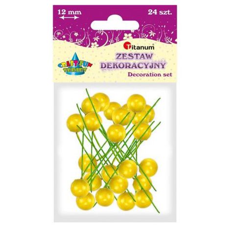 Kulki druciane Titanum Owoce Ostrokrzewu 12mm, Żółte, 24szt